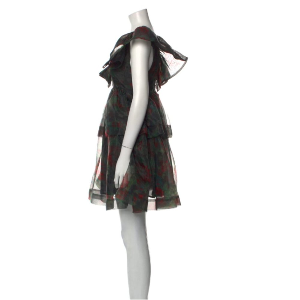 Tiered Rose-Print Organza Dress - Black Red | Size: M | US 6 | UK36 - Picture 4 of 11